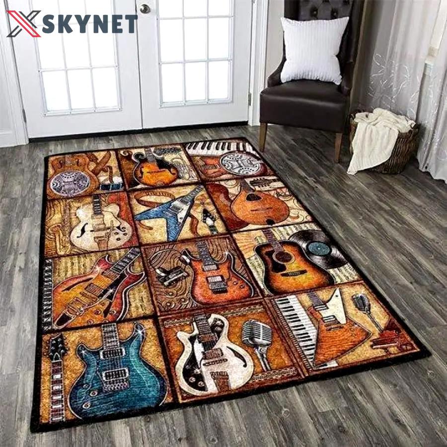 Music art guitar area rug living room rug home decor music home decor Rectangle Rug