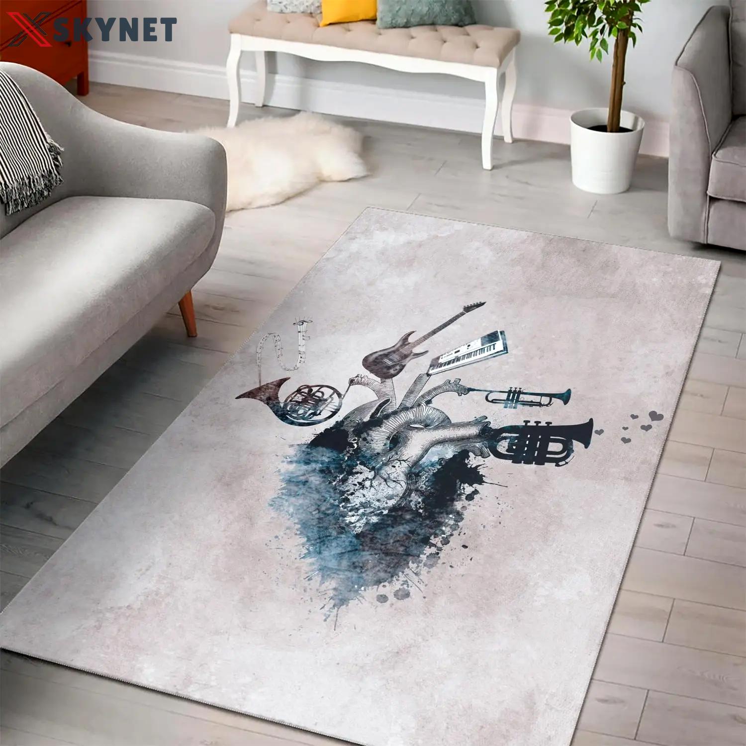 Music my love blue instrument area rug living room rug home decor bedroom christmas gift Rectangle Rug