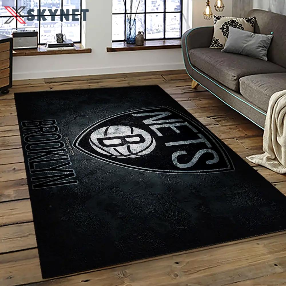 Nba brooklyn nets basketball team logo sport carpet rectangle area rug for living room brn20 Rectangle Rug
