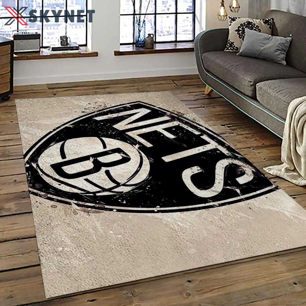 Nba brooklyn nets basketball team logo sport carpet rectangle area rug for living room brn21 Rectangle Rug