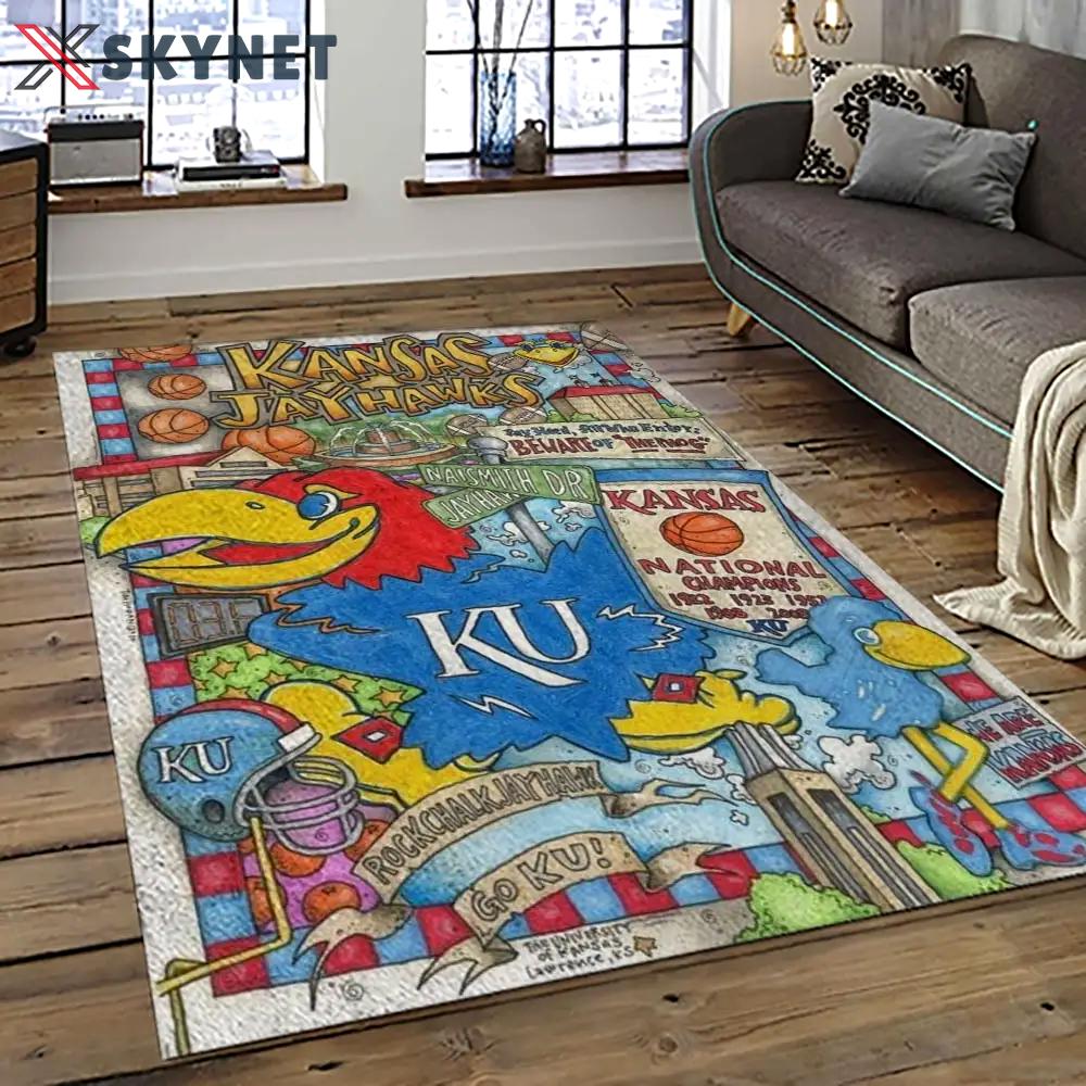 Ncaa kansas jayhawks football team logo sport carpet area rug home decor best gift for friends ksjk43 Rectangle Rug