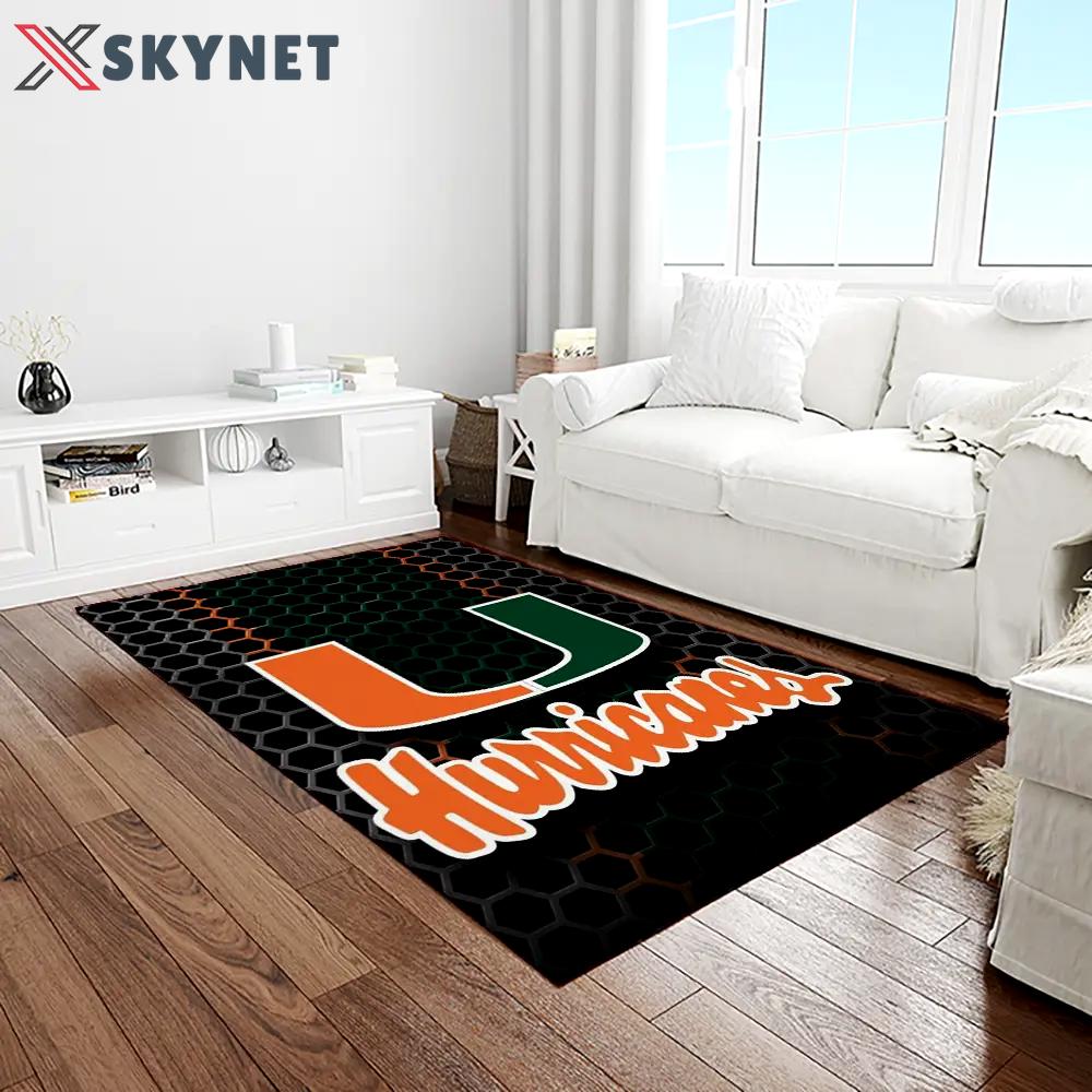 Ncaa miami hurricanes sport basketball and foolball team logo rectangle area rug mh54 Rectangle Rug