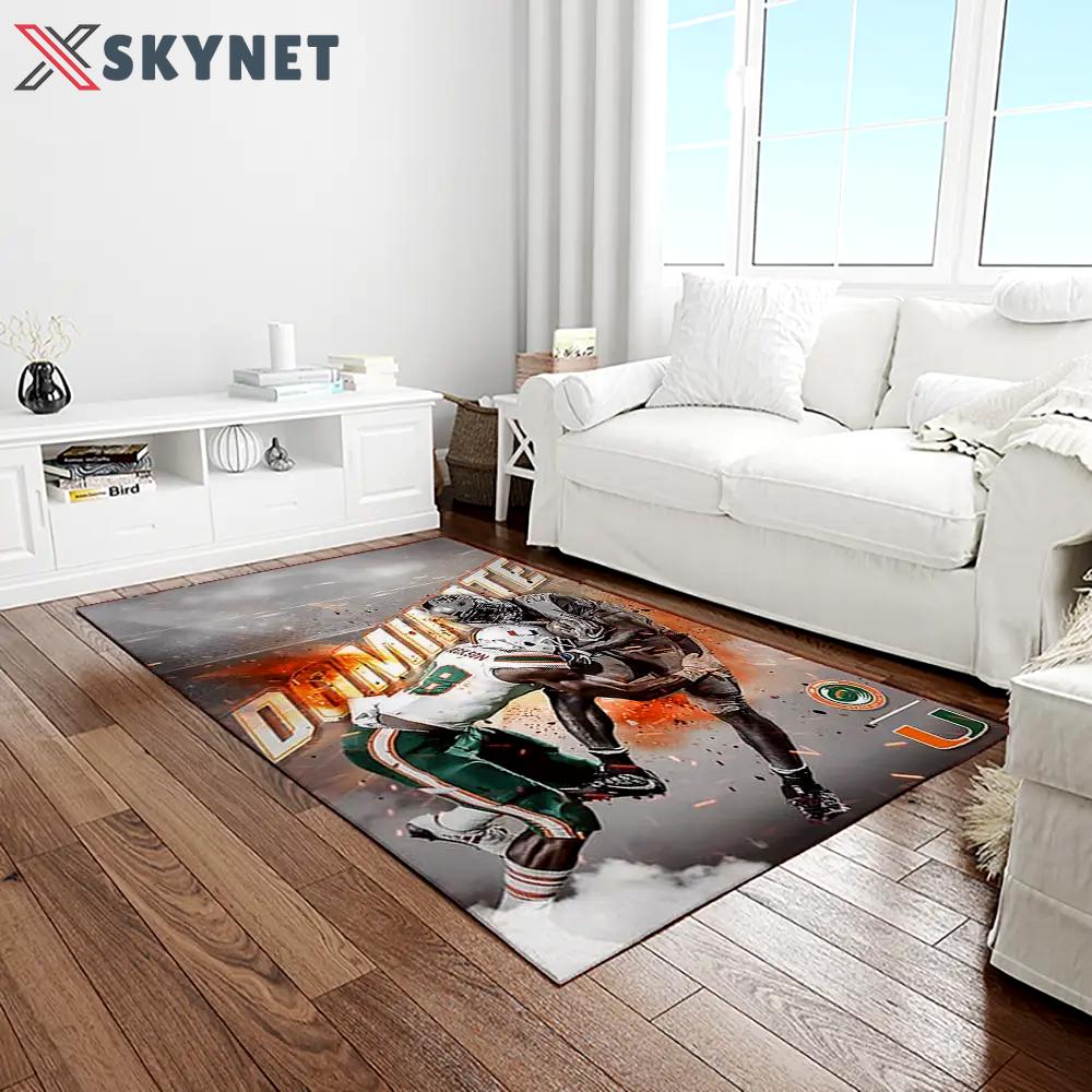 Ncaa miami hurricanes sport basketball and foolball team logo rectangle area rug mh60 Rectangle Rug