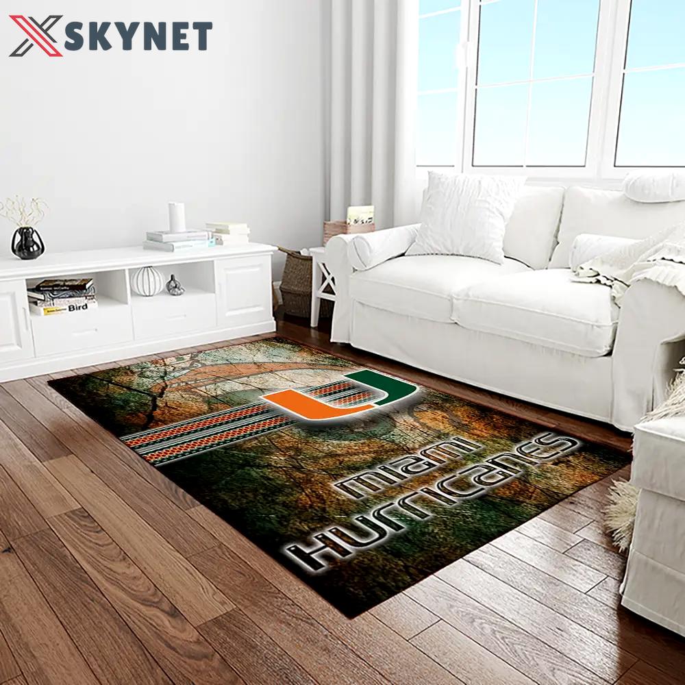 Ncaa miami hurricanes sport basketball and foolball team logo rectangle area rug mh74 Rectangle Rug