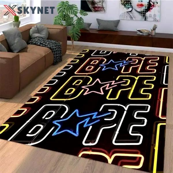 Neon light bape area rug hypebeast fashion brand living room carpet rug regtangle carpet floor decor home decor Rectangle Rug