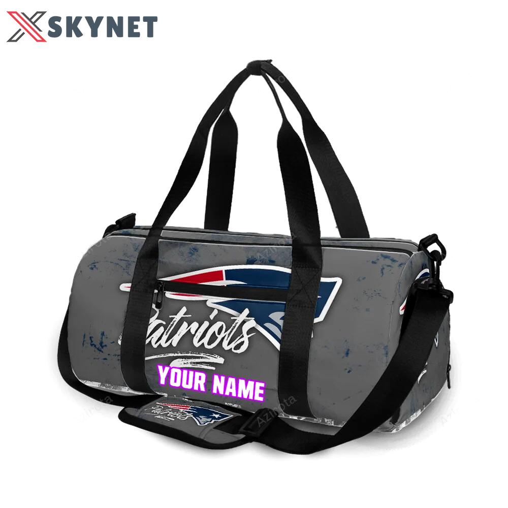 New england patriots gray blue2 personalized name travel bag gym bag 80 Travel Bag