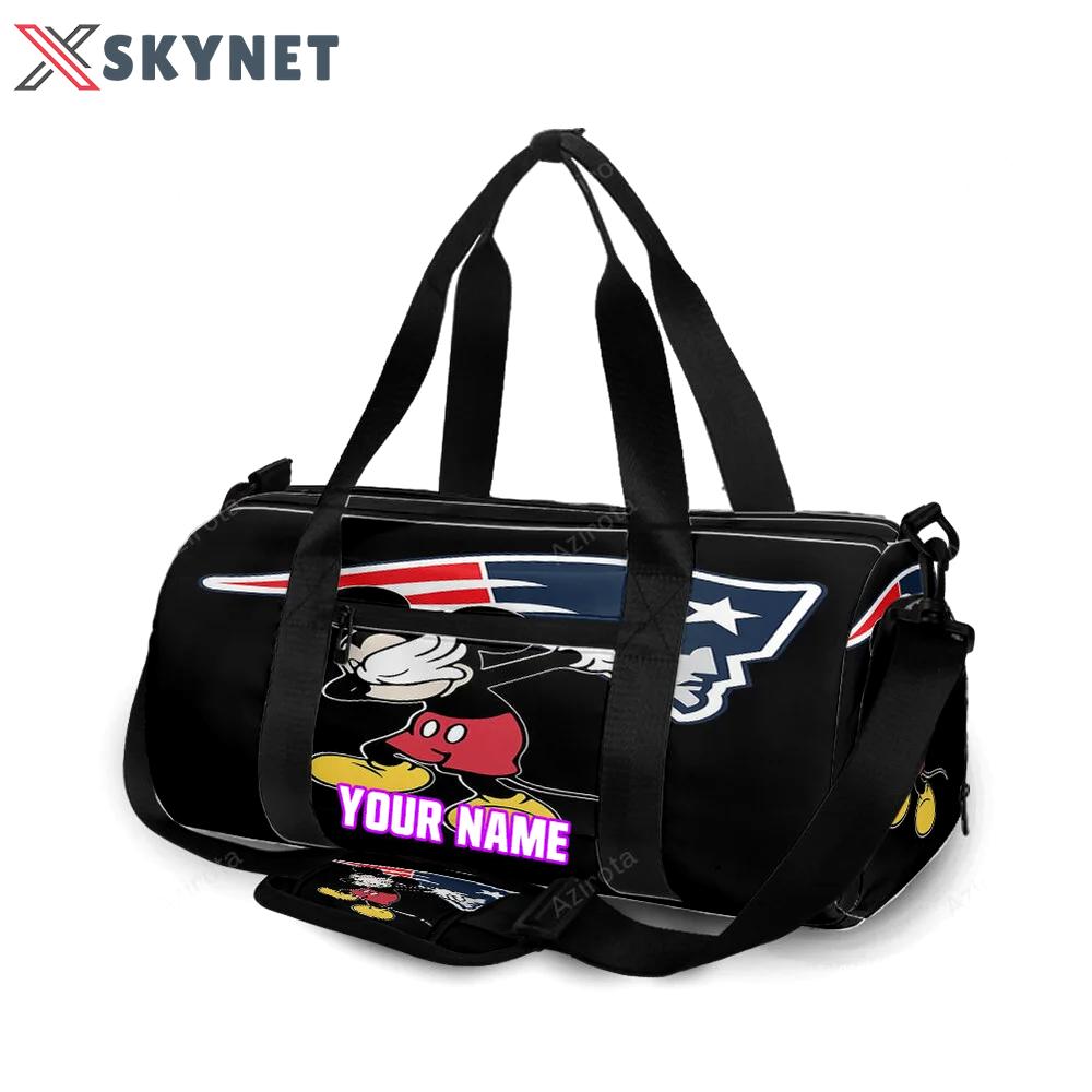 New england patriots mickey logo black personalized name travel bag gym bag 456 Travel Bag