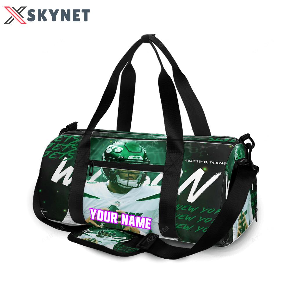 New york jets 02 zach wilson v49 personalized name travel bag gym bag 1595 Travel Bag