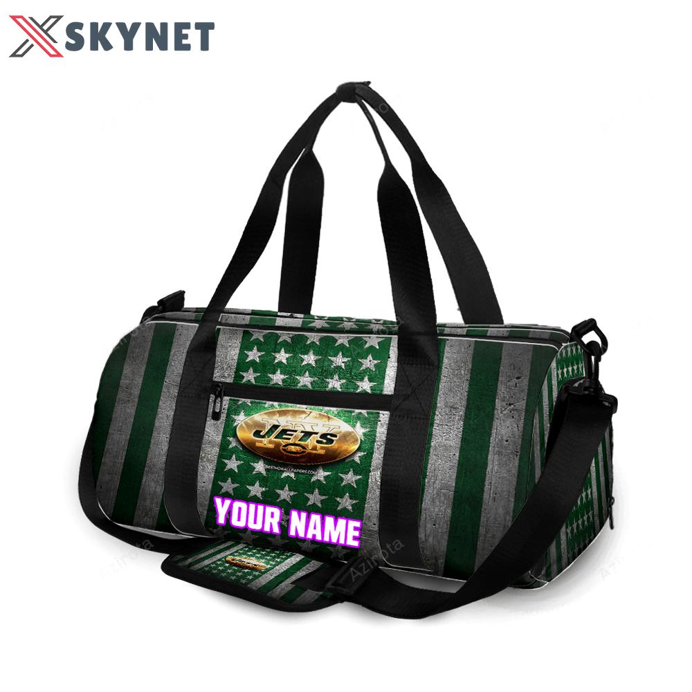 New york jets american flag v6 personalized name travel bag gym bag 723 Travel Bag