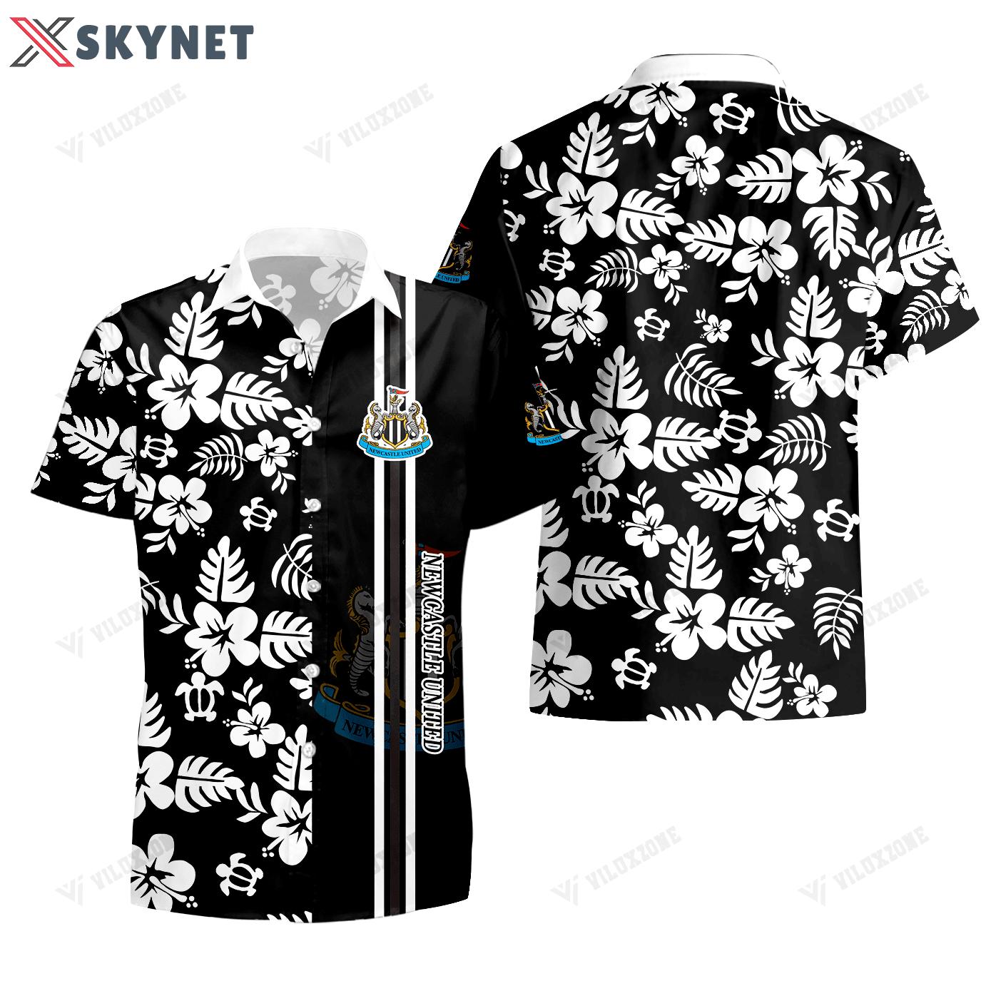 Newcastle united fc white black tropical 3d hawaiian shirt Hawaii Shirt Shorts & Flip Flops