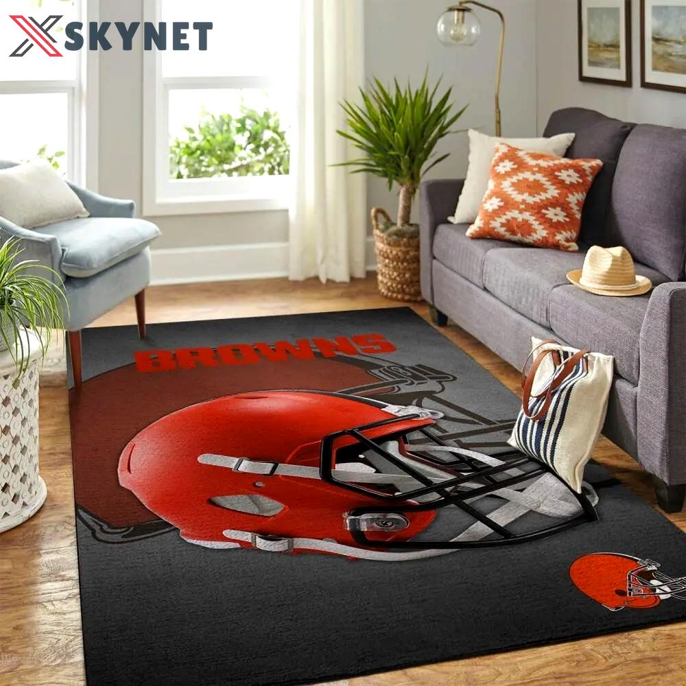 Nfl cleveland browns helmet area rug football rug carpet floor decor home decor Rectangle Rug