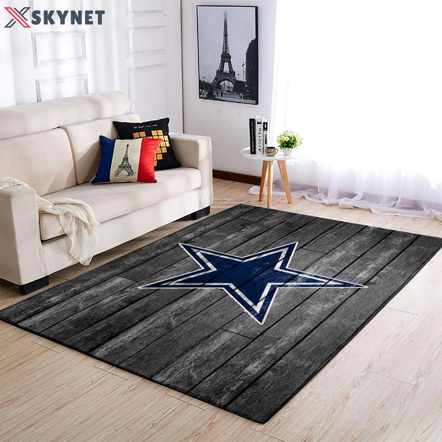 Nfl dallas cowboys team logo grey area rugs wooden style living room carpet Rectangle Rug