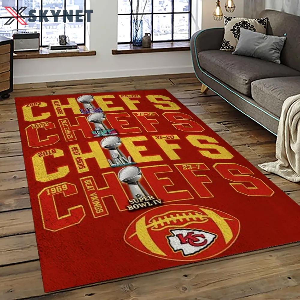 Nfl kansas city chiefs football team logo sport carpet rectangle area rug for living room kcc44 Rectangle Rug