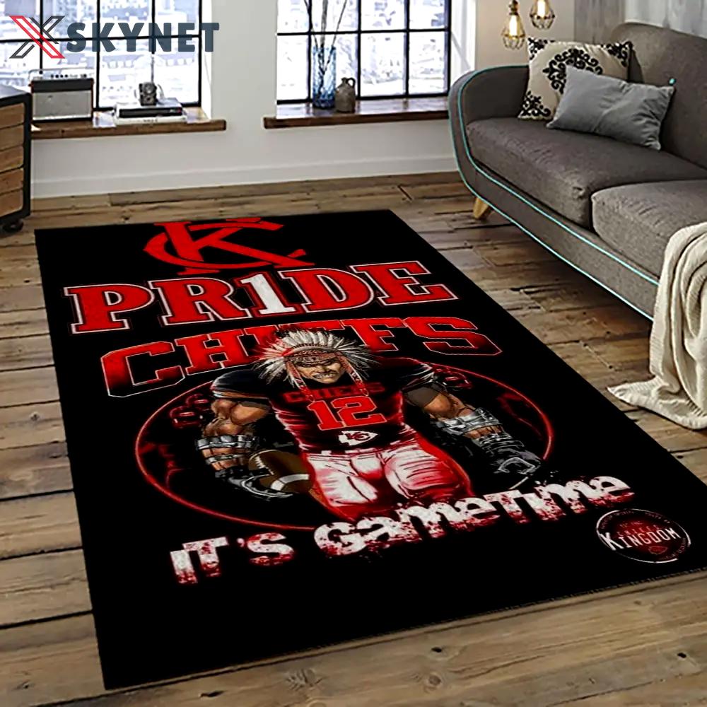 Nfl kansas city chiefs football team logo sport carpet rectangle area rug for living room kcc68 Rectangle Rug