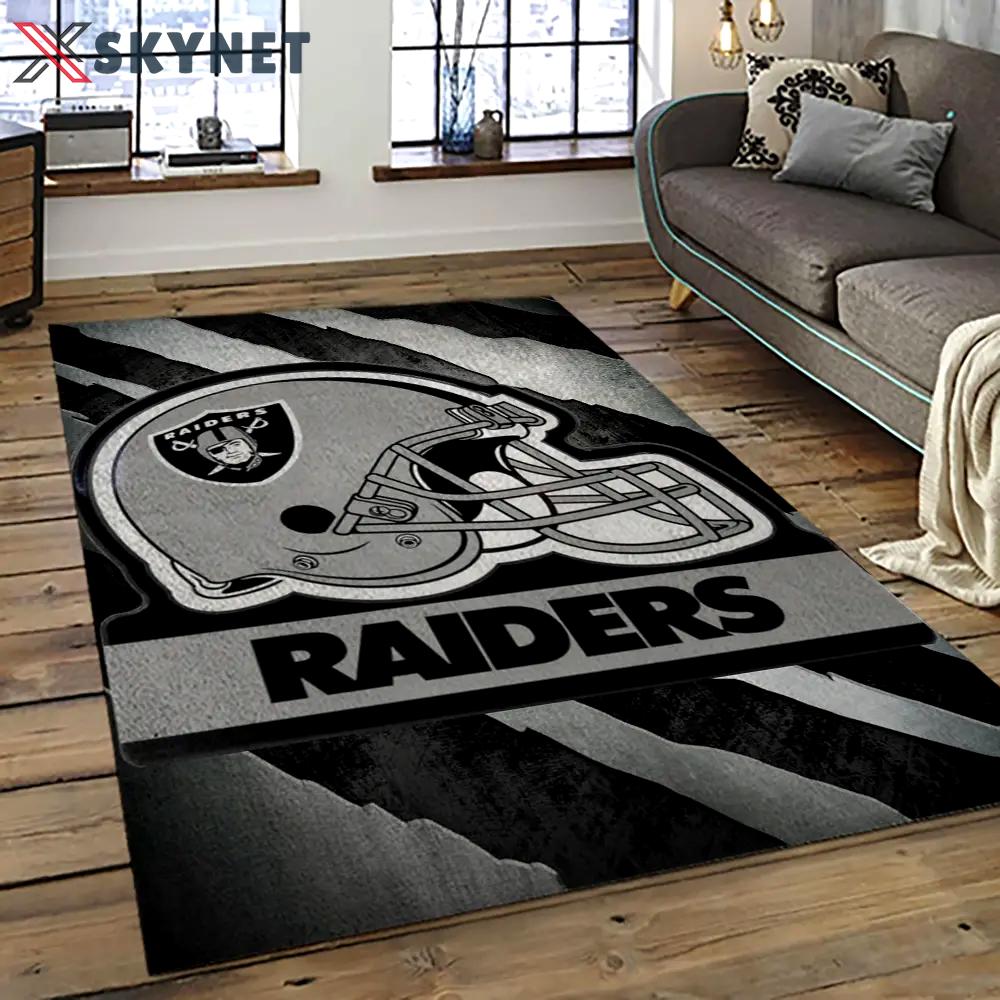 Nfl las vegas raiders football team logo sport carpet rectangle area rug for living room lvrd08 Rectangle Rug