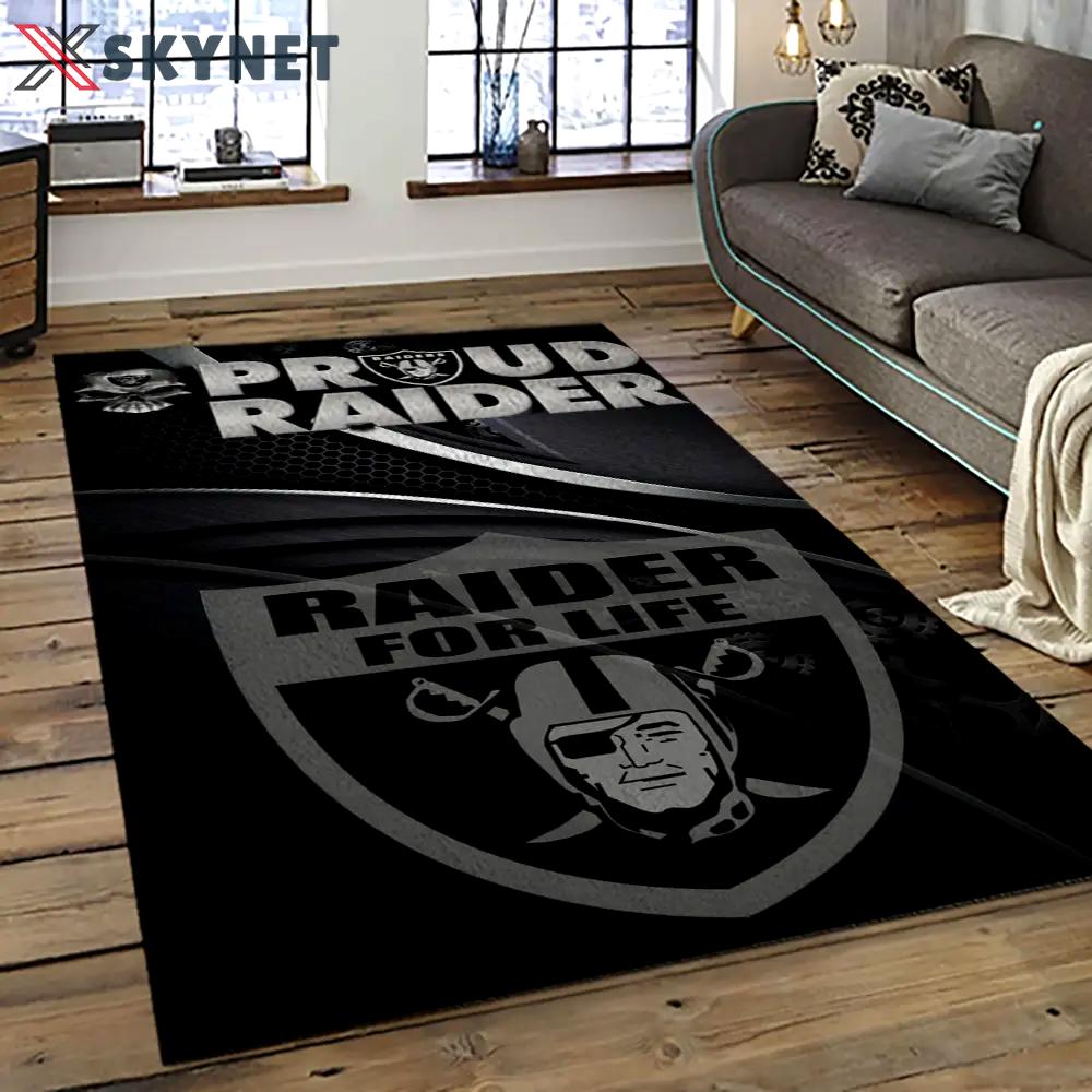 Nfl las vegas raiders football team logo sport carpet rectangle area rug for living room lvrd09 Rectangle Rug