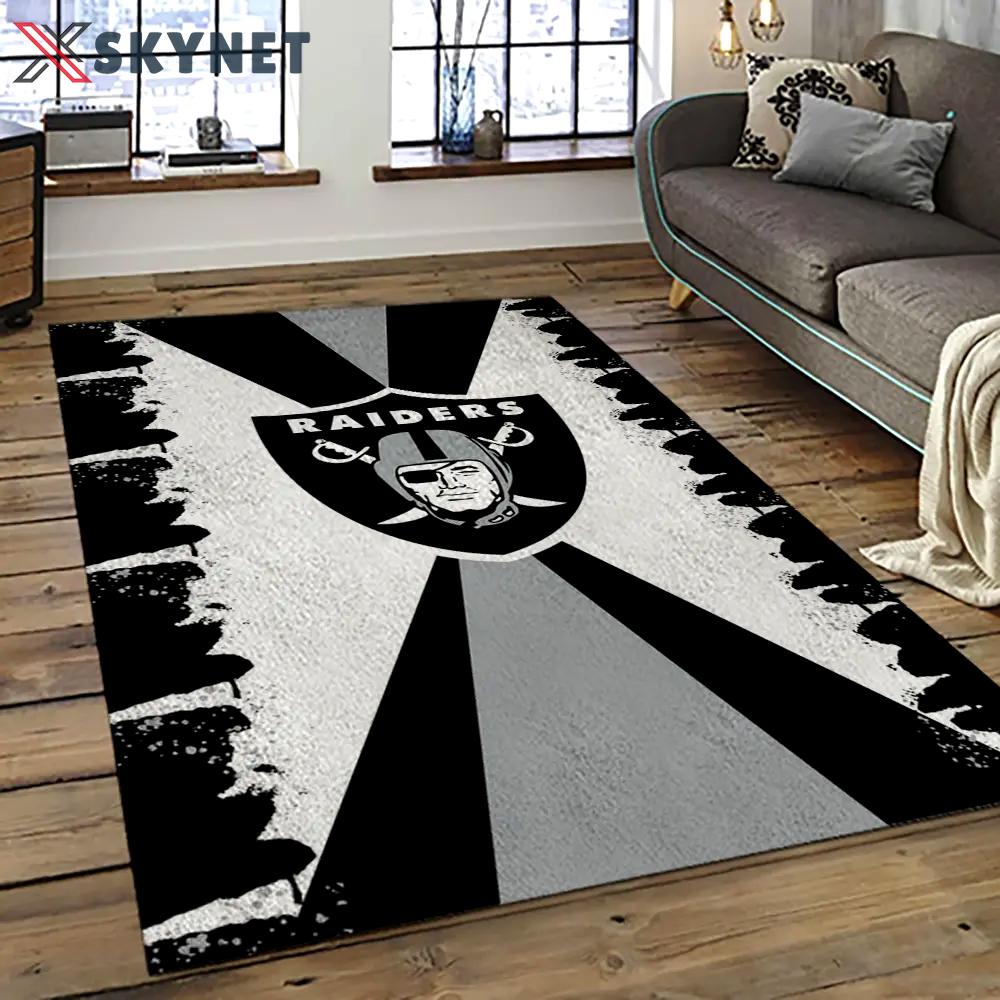 Nfl las vegas raiders football team logo sport carpet rectangle area rug for living room lvrd69 Rectangle Rug