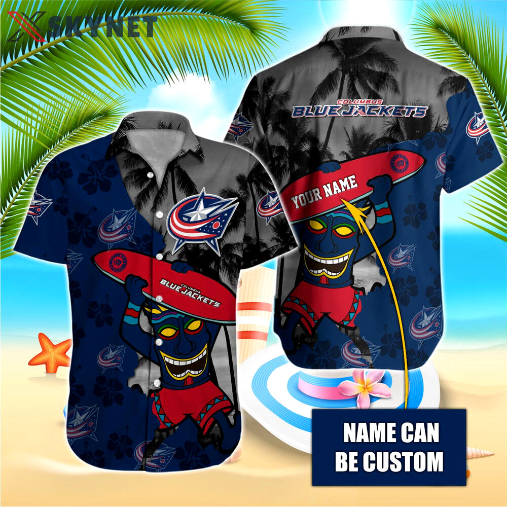 Nhl columbus blue jackets beach hawaiian surfboard button shirt 1 Hawaii Shirt Shorts & Flip Flops