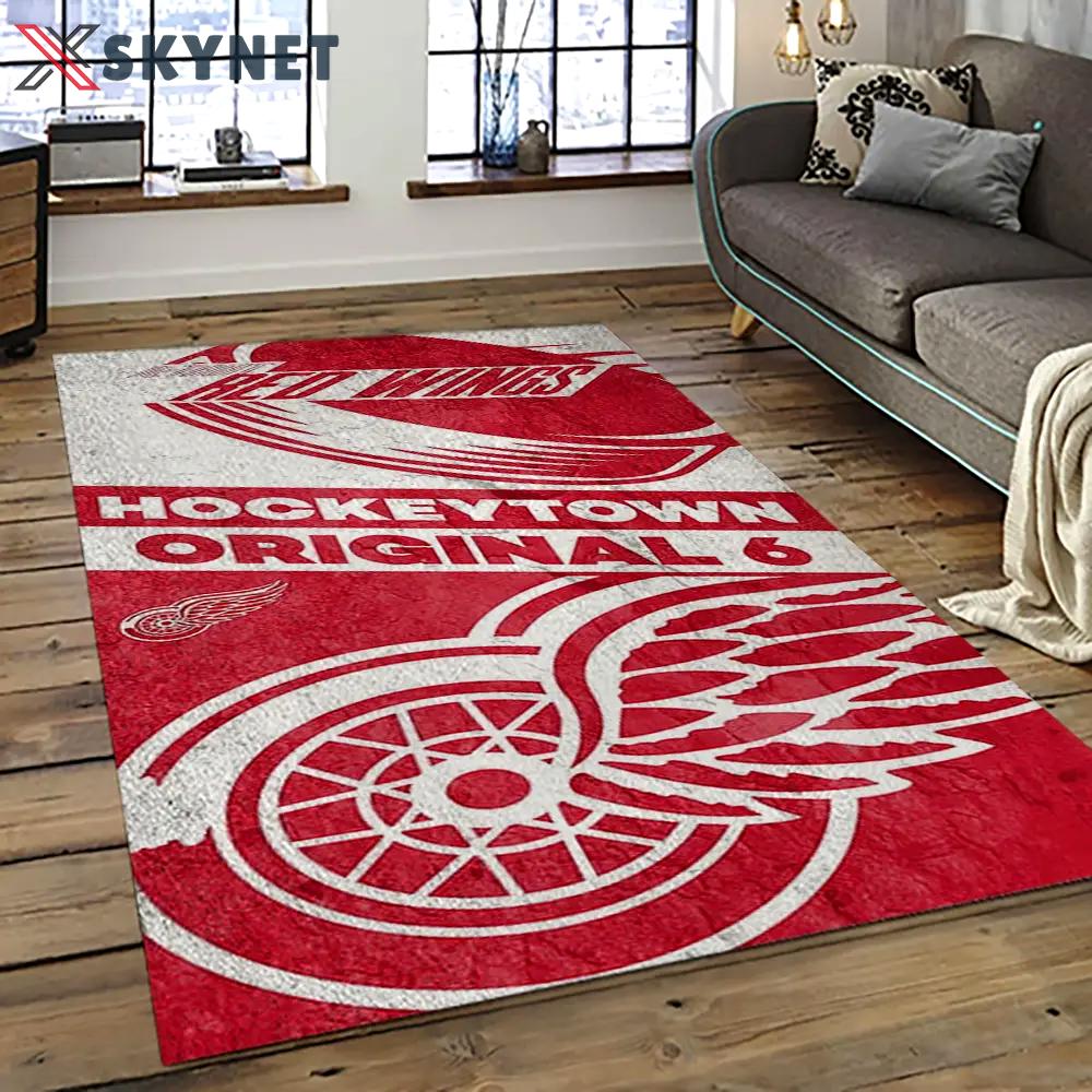 Nhl detroit red wings hockey team logo sport carpet rectangle area rug for living room drw57 Rectangle Rug