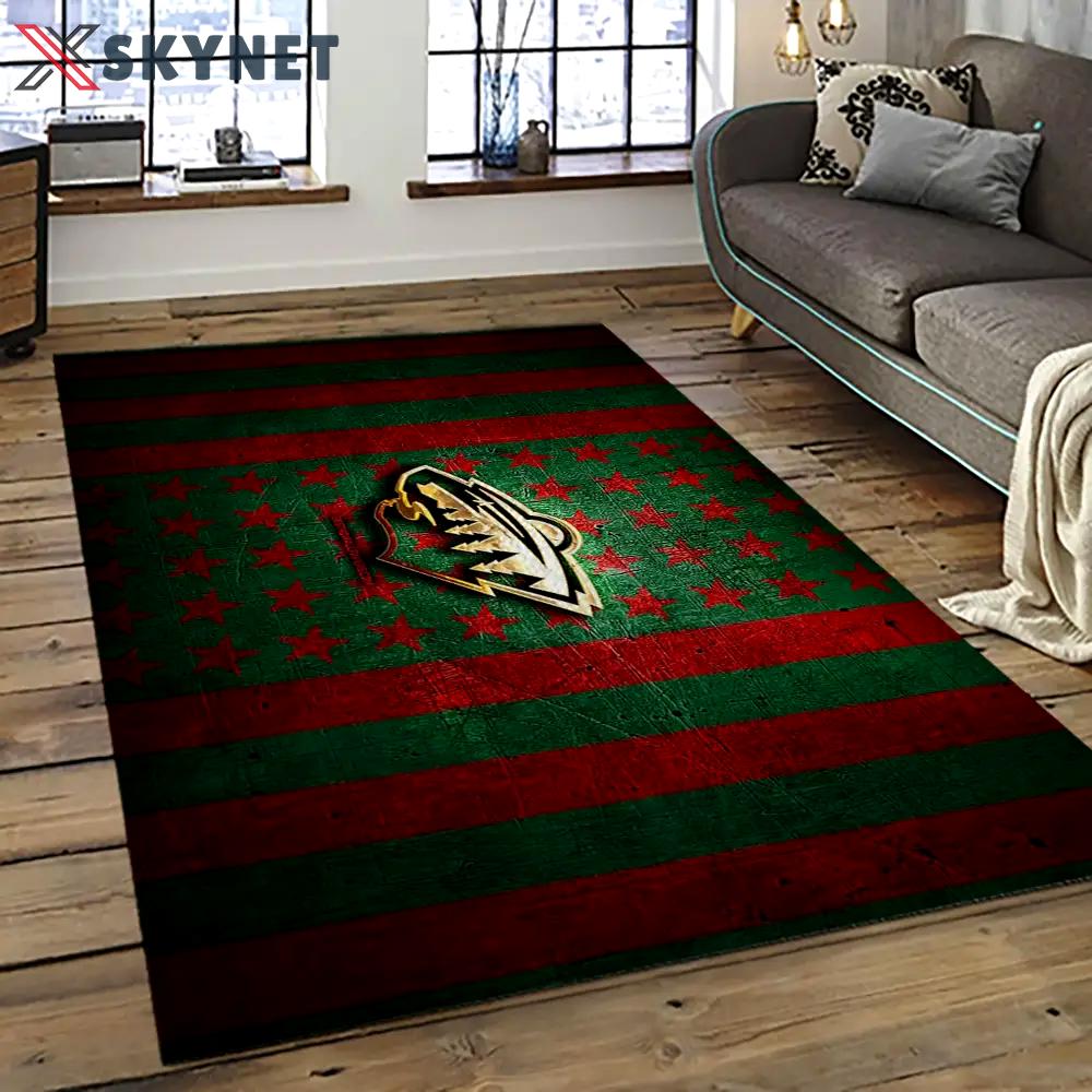 Nhl minnesota wild hockey team logo sport carpet rectangle area rug for living room mw53 Rectangle Rug