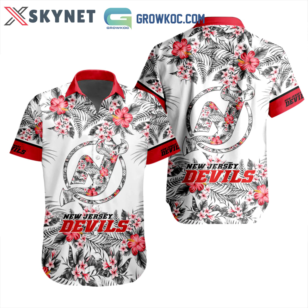 Nhl new jersey devils flowers hawaiian design button shirt Hawaii Shirt Shorts & Flip Flops