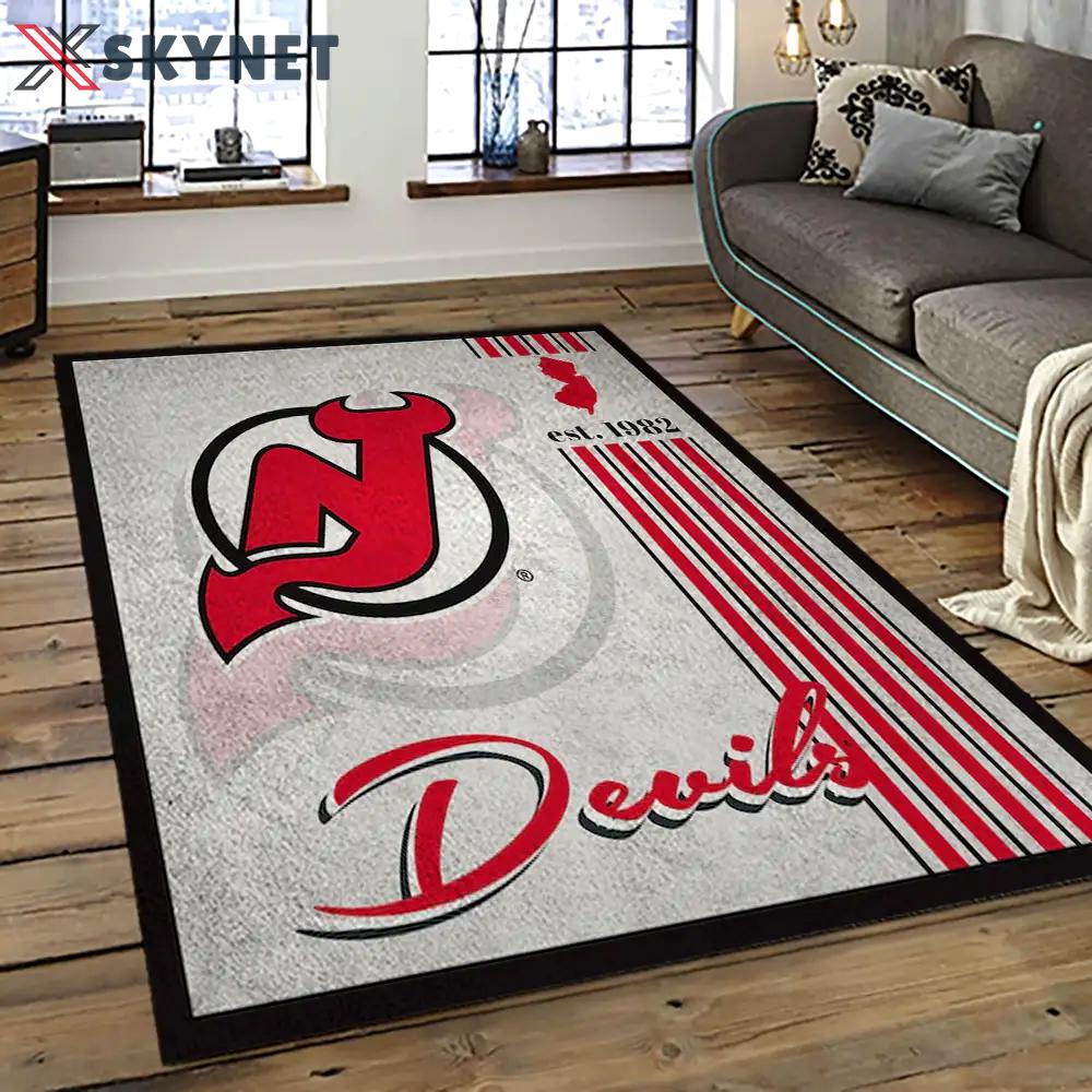 Nhl new jersey devils hockey team logo sport carpet rectangle area rug for living room njd07 Rectangle Rug