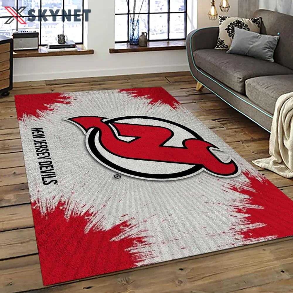 Nhl new jersey devils hockey team logo sport carpet rectangle area rug for living room njd19 Rectangle Rug