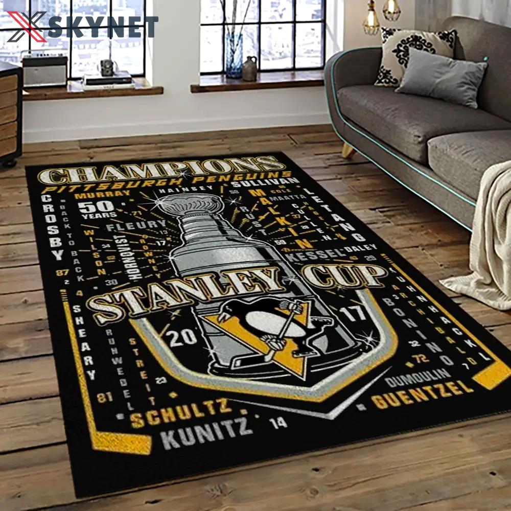 Nhl pittsburgh penguins hockey team logo sport carpet rectangle area rug for living room pp15 Rectangle Rug