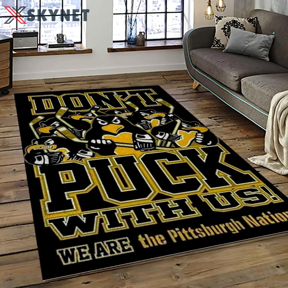 Nhl pittsburgh penguins hockey team logo sport carpet rectangle area rug for living room pp20 Rectangle Rug