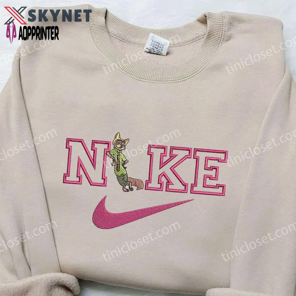 Nick wilde x nike embroidered shirt – zootopia disney inspired design Embroidered Shirt