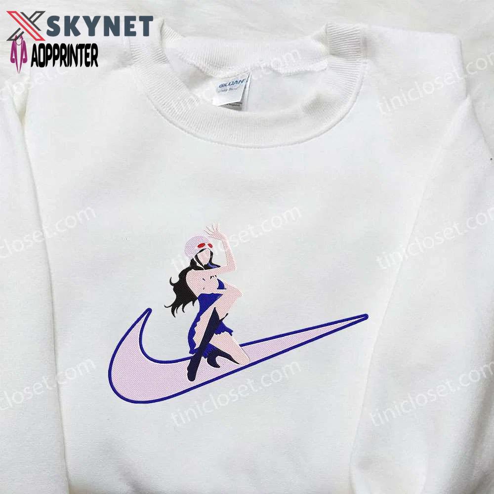 Nico robin x nike swoosh anime embroidered hoodie & shirts: one piece & nike inspired designs Embroidered Shirt