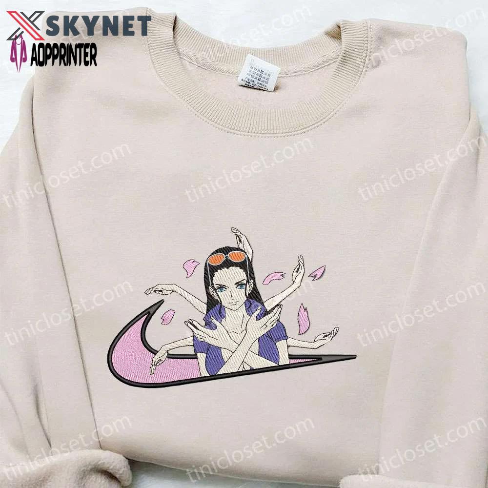 Nico robin x swoosh anime embroidered shirt: best one piece gift for family Embroidered Shirt