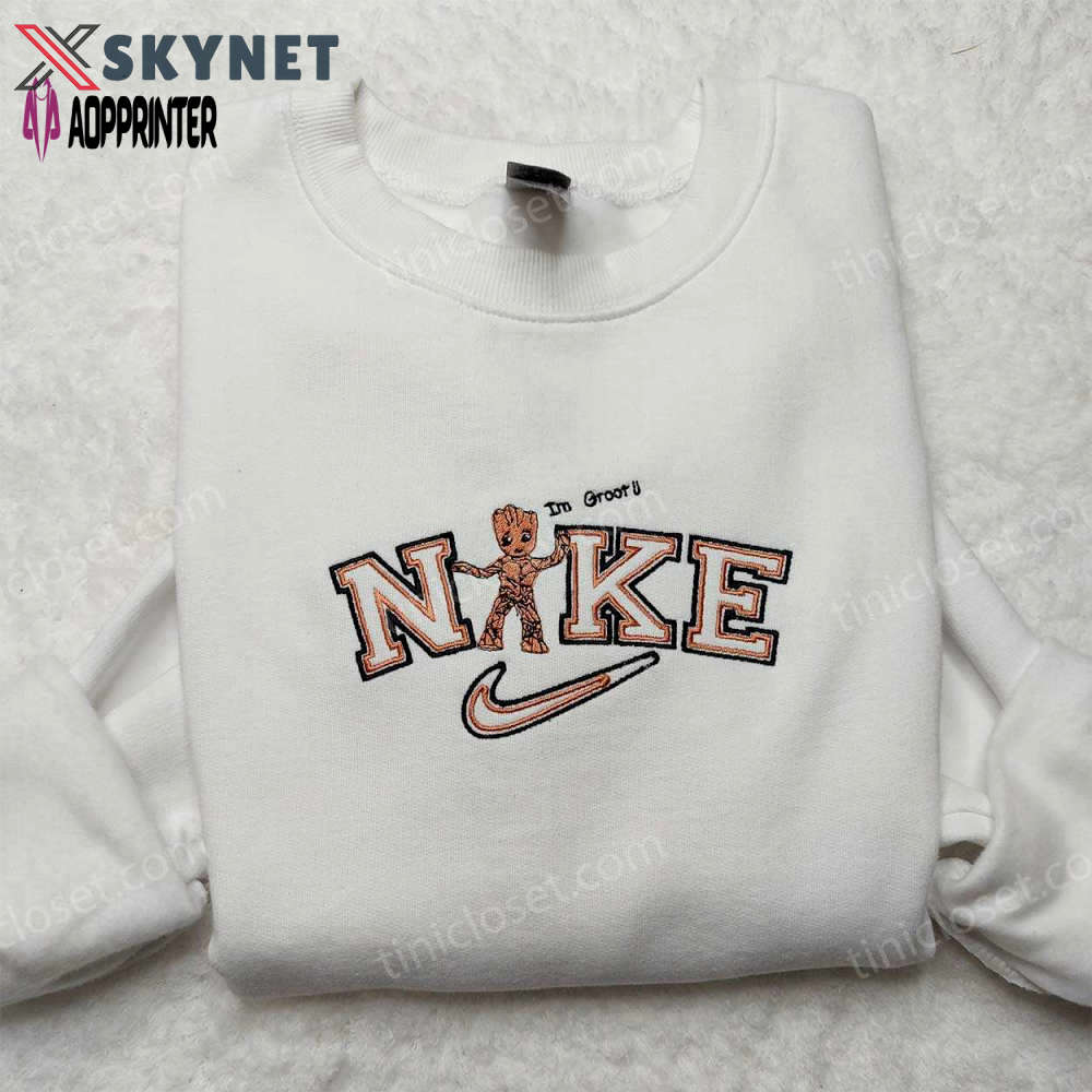 Nike baby groot & cute inspired embroidered shirt: trendy sweatshirt for kids Embroidered Shirt