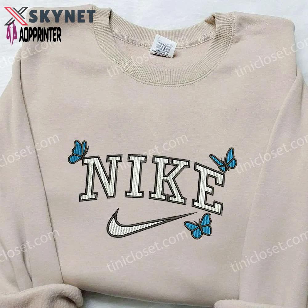Nike butterflies embroidered sweatshirt: animal shirt perfect family gift Embroidered Shirt