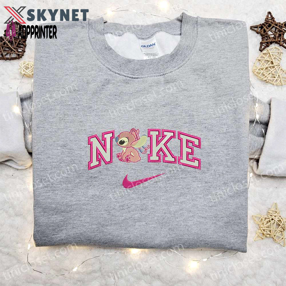 Nike cartoon embroidered hoodie & lilo and stitch shirt – unique angel x nike inspired apparel Embroidered Shirt