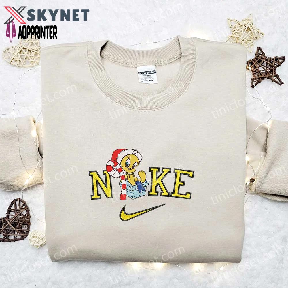 Nike christmas x tweety candy cane sweatshirt: disney movie embroidered shirt best gift ideas Embroidered Shirt