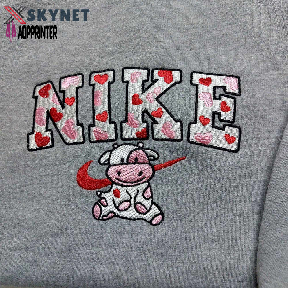 Nike cow heart love embroidered sweatshirt: animal hoodie best valentine’s day gift Embroidered Shirt