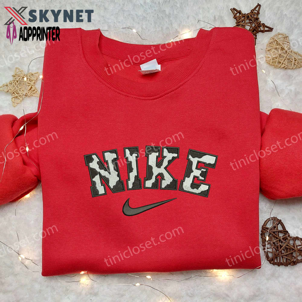 Nike cow pattern embroidered shirt: animal print custom design Embroidered Shirt