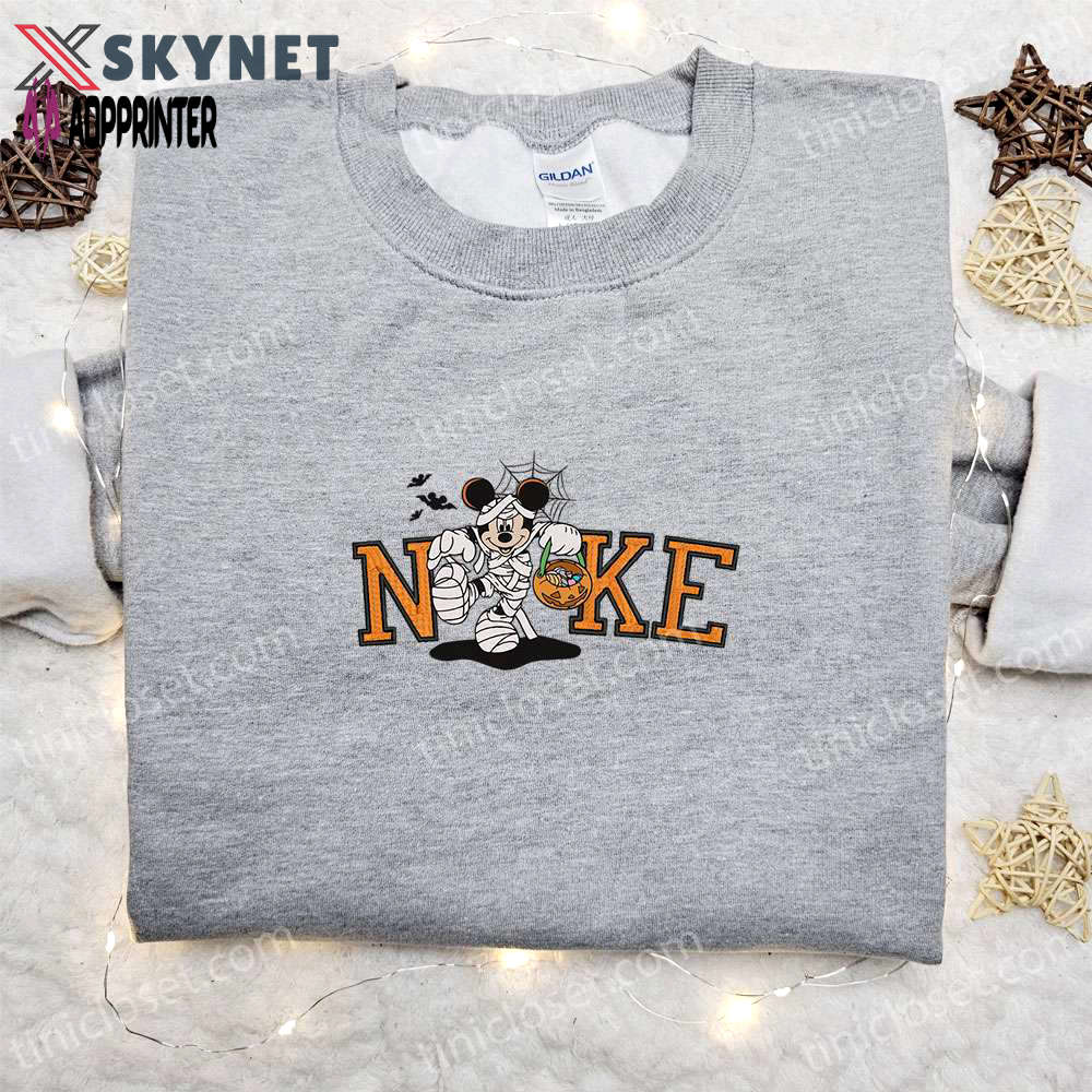 Nike halloween x mickey mouse mummy sweatshirt – horror movie embroidered shirt best halloween gift ideas Embroidered Shirt