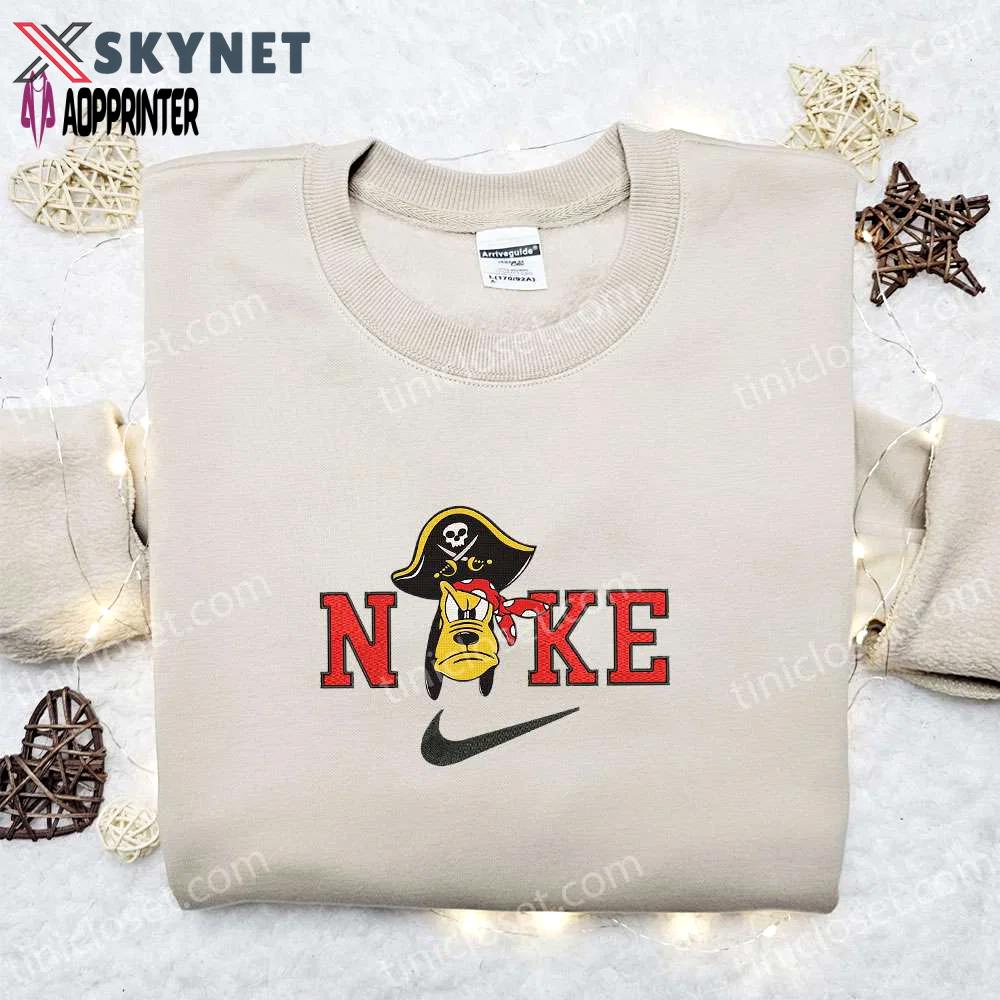 Nike halloween x pluto pirate hat embroidered sweatshirt & walt disney characters shirt: best halloween gift ideas Embroidered Shirt