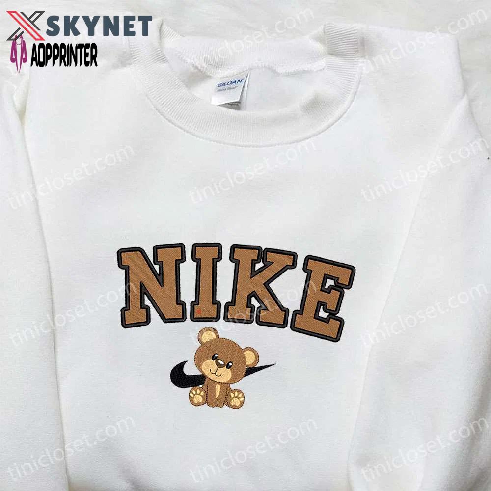 Nike inspired bear cartoon embroidered tshirt – best birthday gift idea Embroidered Shirt