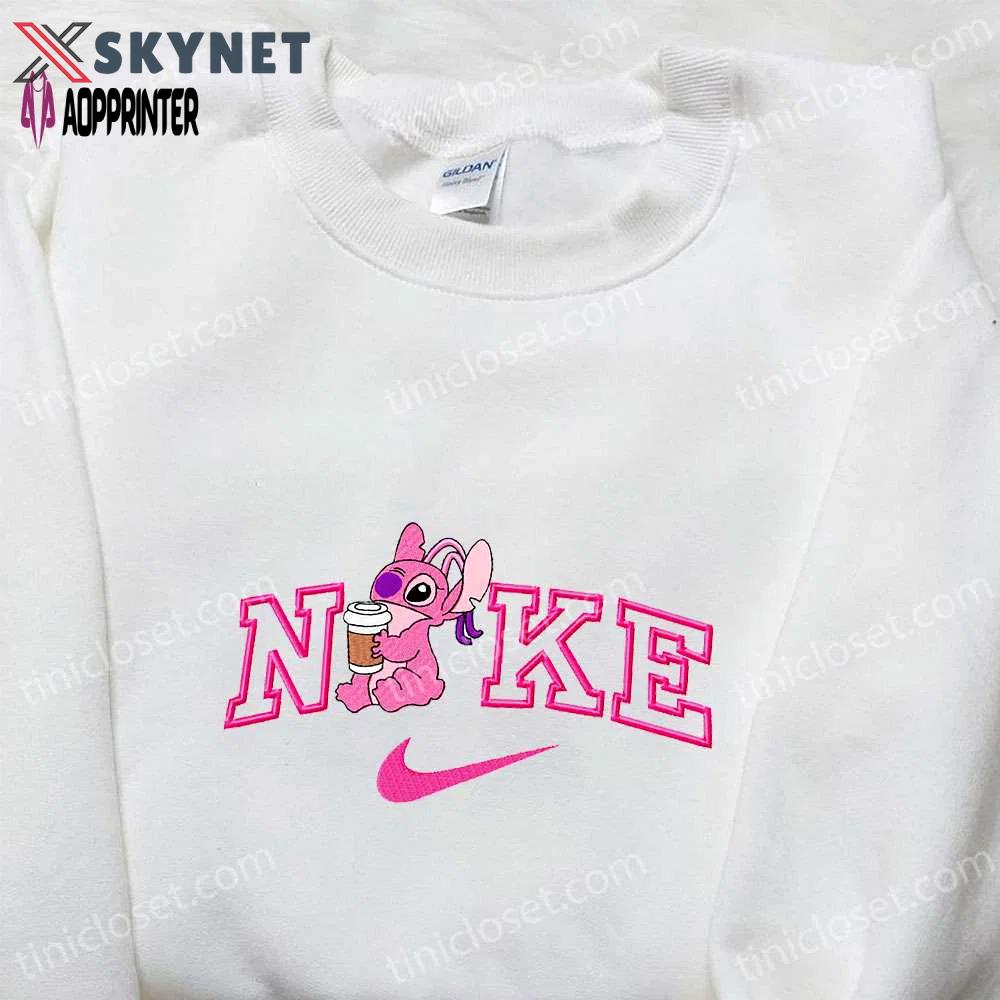 Nike inspired embroidered hoodie & shirts: angel coffee x lilo & stitch unique cartoon embroidery Embroidered Shirt