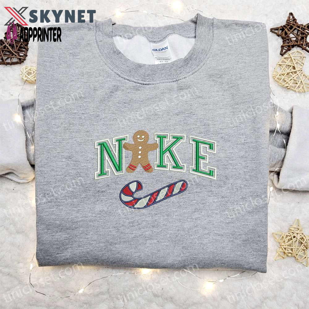 Nike inspired gingerbread xmas embroidered tshirt: best christmas gift ideas Embroidered Shirt