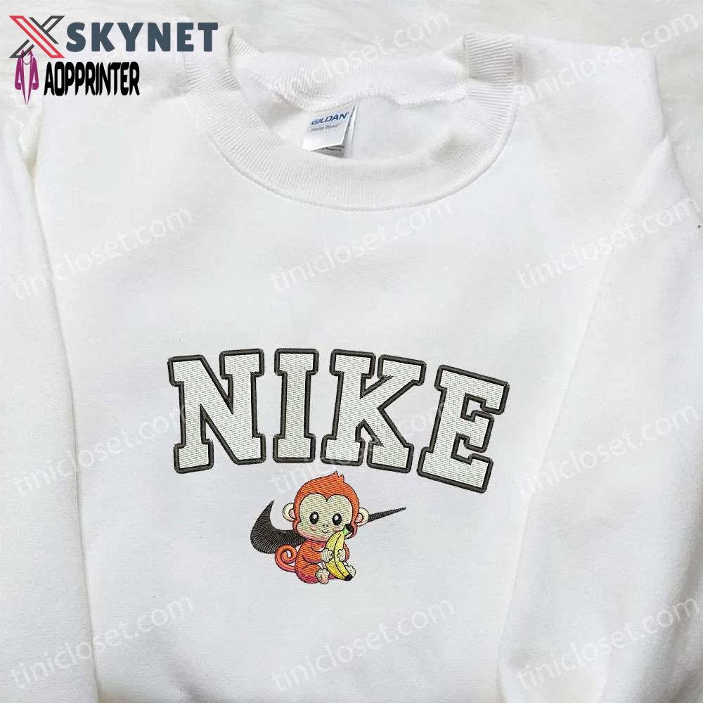 Nike-inspired monkey animal embroidered tshirt: perfect family gift Embroidered Shirt