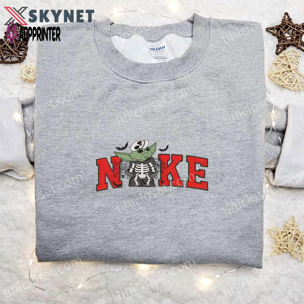 Nike x baby yoda skeleton embroidered sweatshirt: spooky halloween shirt & best gift idea Embroidered Shirt