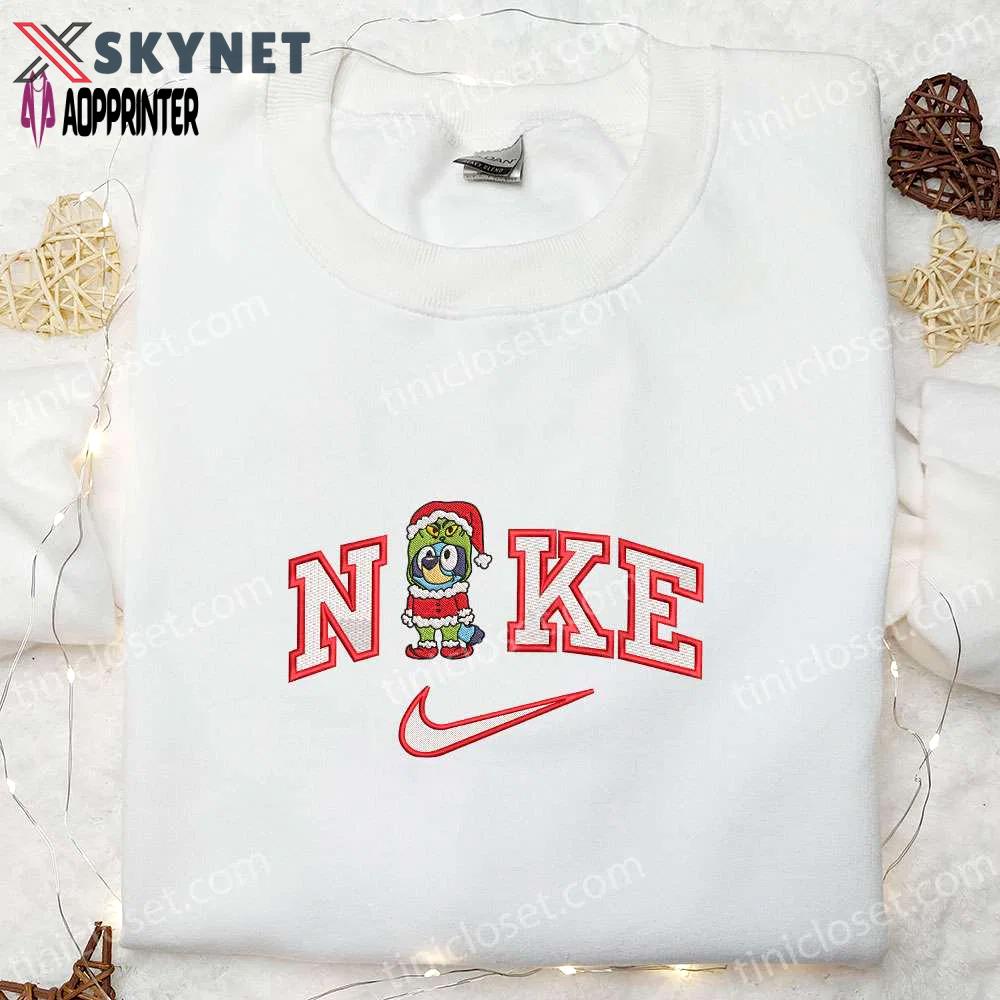 Nike x bluey grinch cosplay shirt & cartoon hoodie: perfect christmas gift ideas Embroidered Shirt