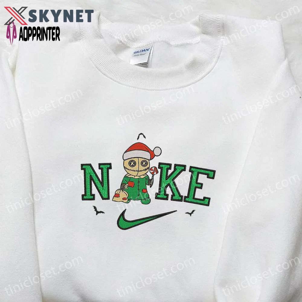 Nike x christmas hat chibi voodoo doll embroidered hoodie: spooky halloween sweatshirt best gifts for family Embroidered Shirt