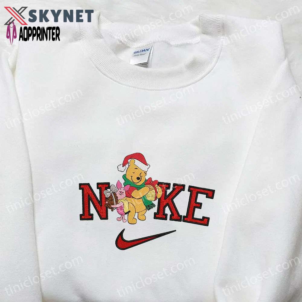 Nike x christmas pooh and piglet embroidered hoodie – disney characters sweatshirt & nike-inspired shirt Embroidered Shirt