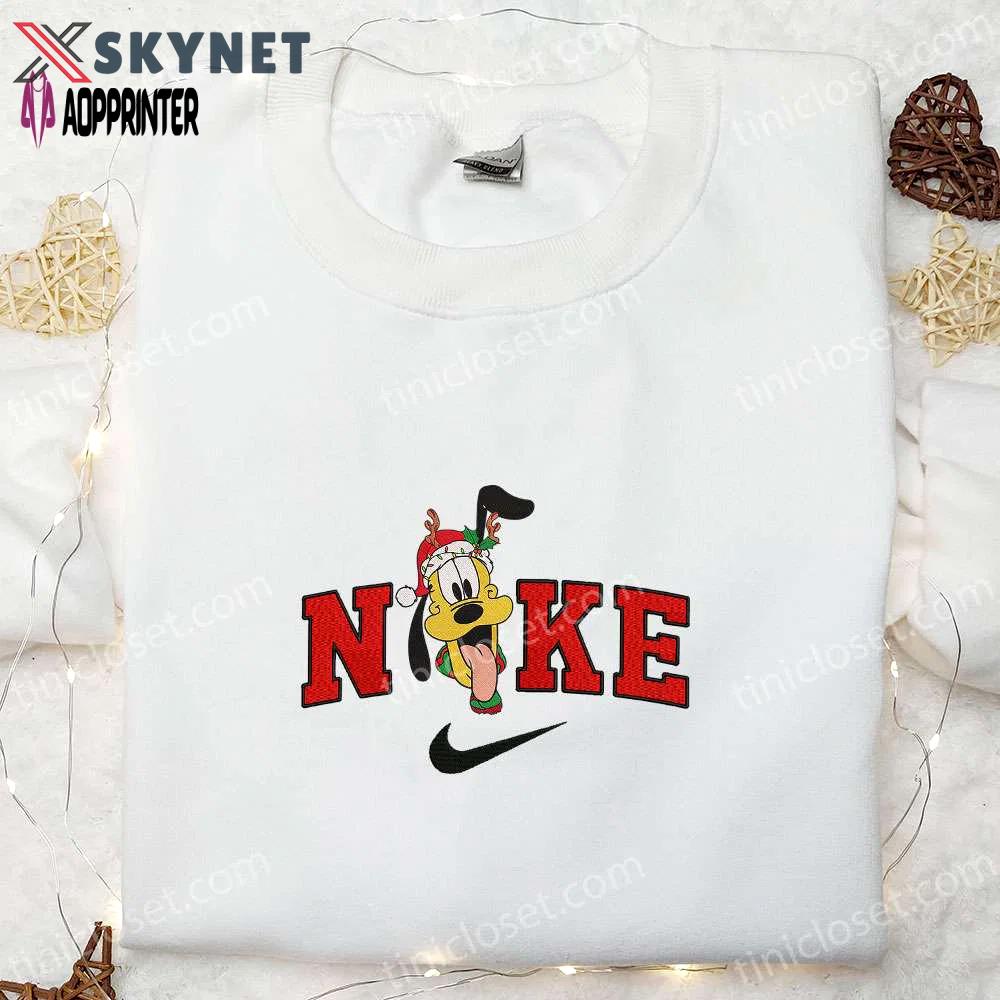 Nike x christmas reindeer pluto sweatshirt: disney characters embroidered hoodie – best family christmas gifts Embroidered Shirt