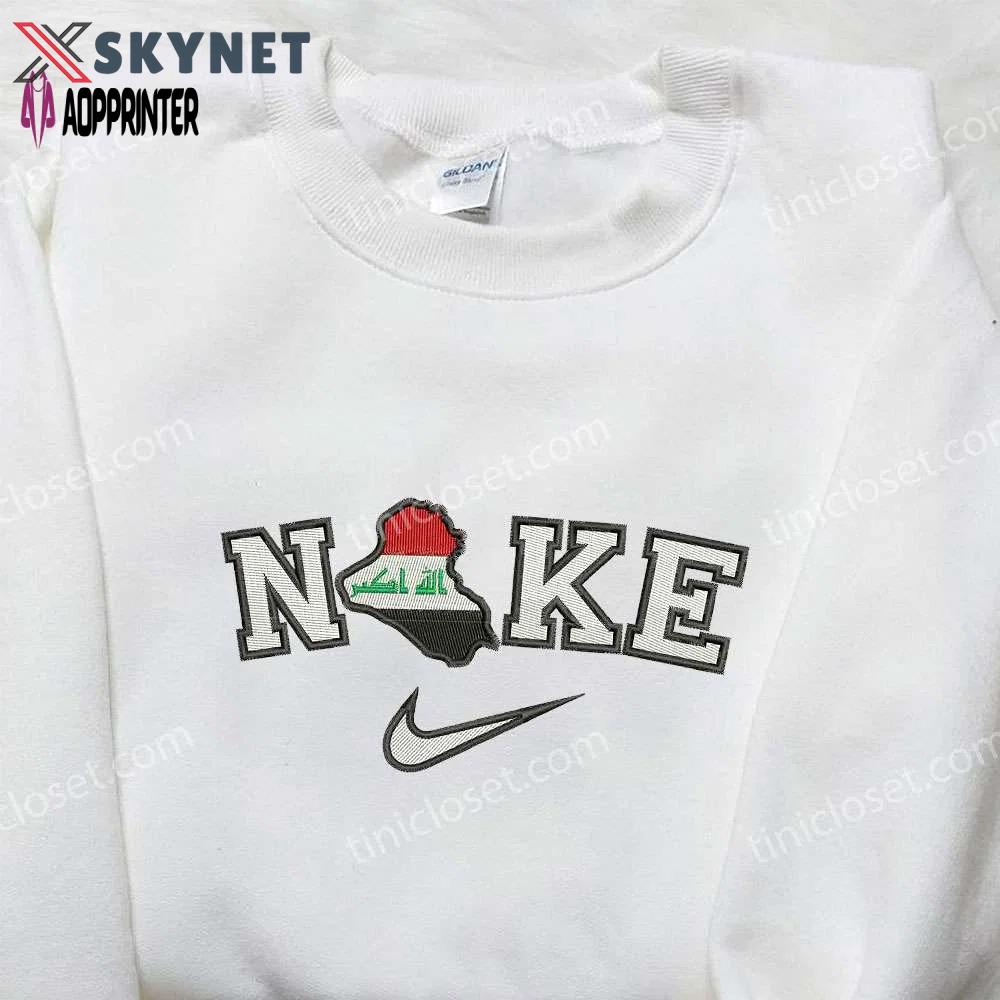 Nike x iraq map embroidered shirt: unique national day gift idea – nike inspired design Embroidered Shirt